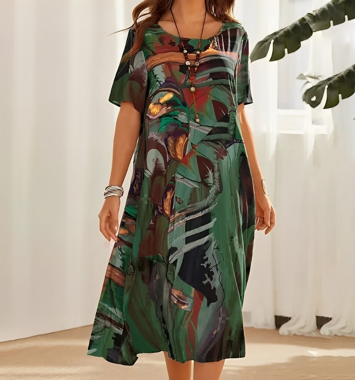 Alexa - Robe à motif raffiné et coupe ample pour femmes