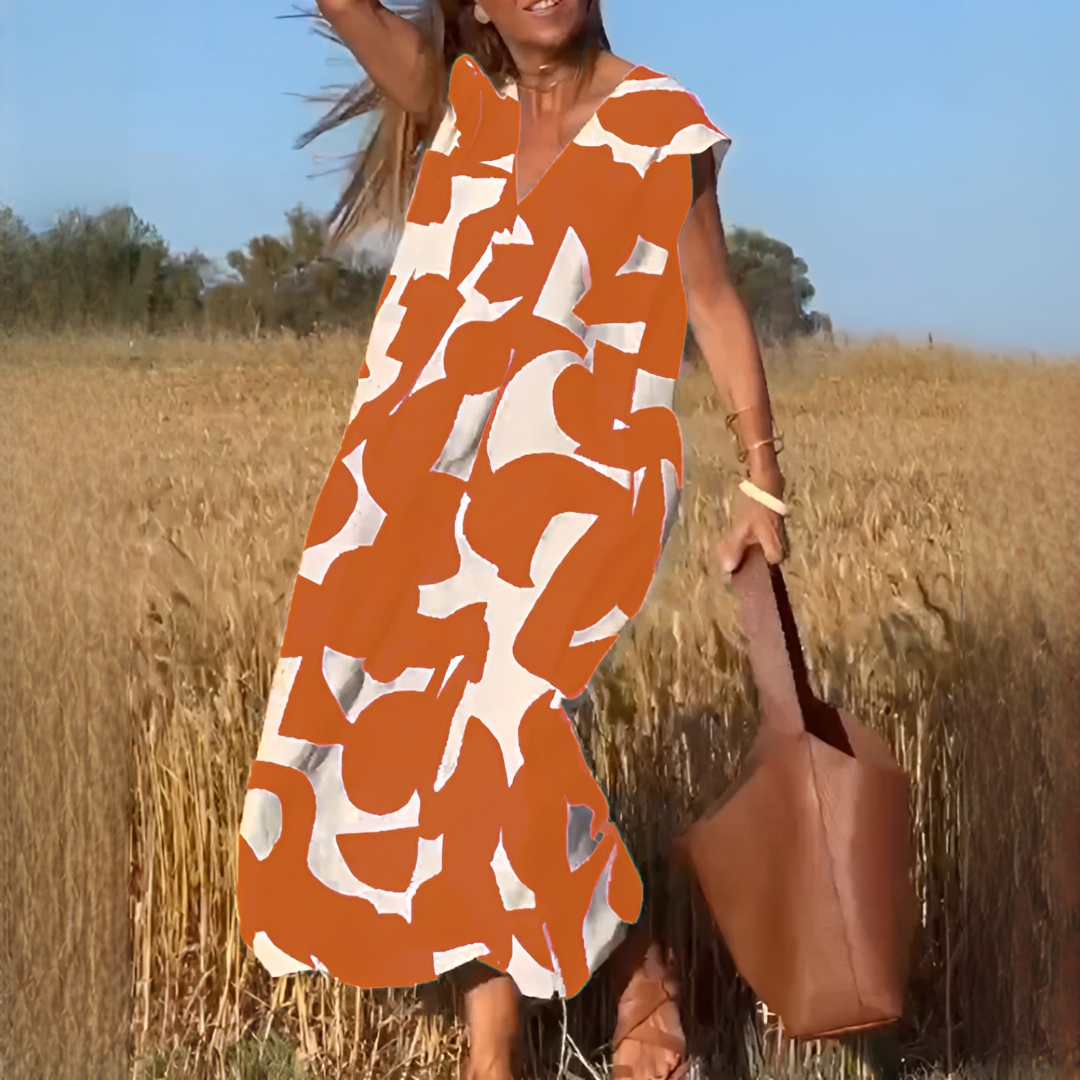 Vicky - Robe Élégante à Col V Coupe Ample