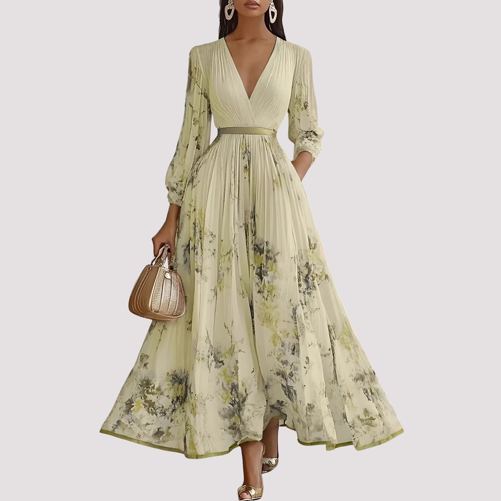 Leah - Robe Midi à Manches Longues avec Imprimés Floraux
