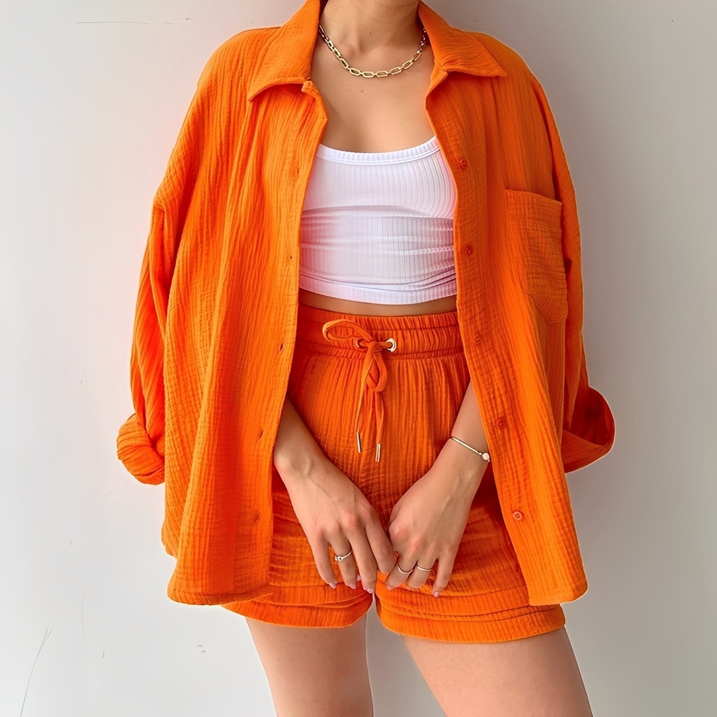 Julia - Ensemble relax avec col revers et taille haute pour femmes