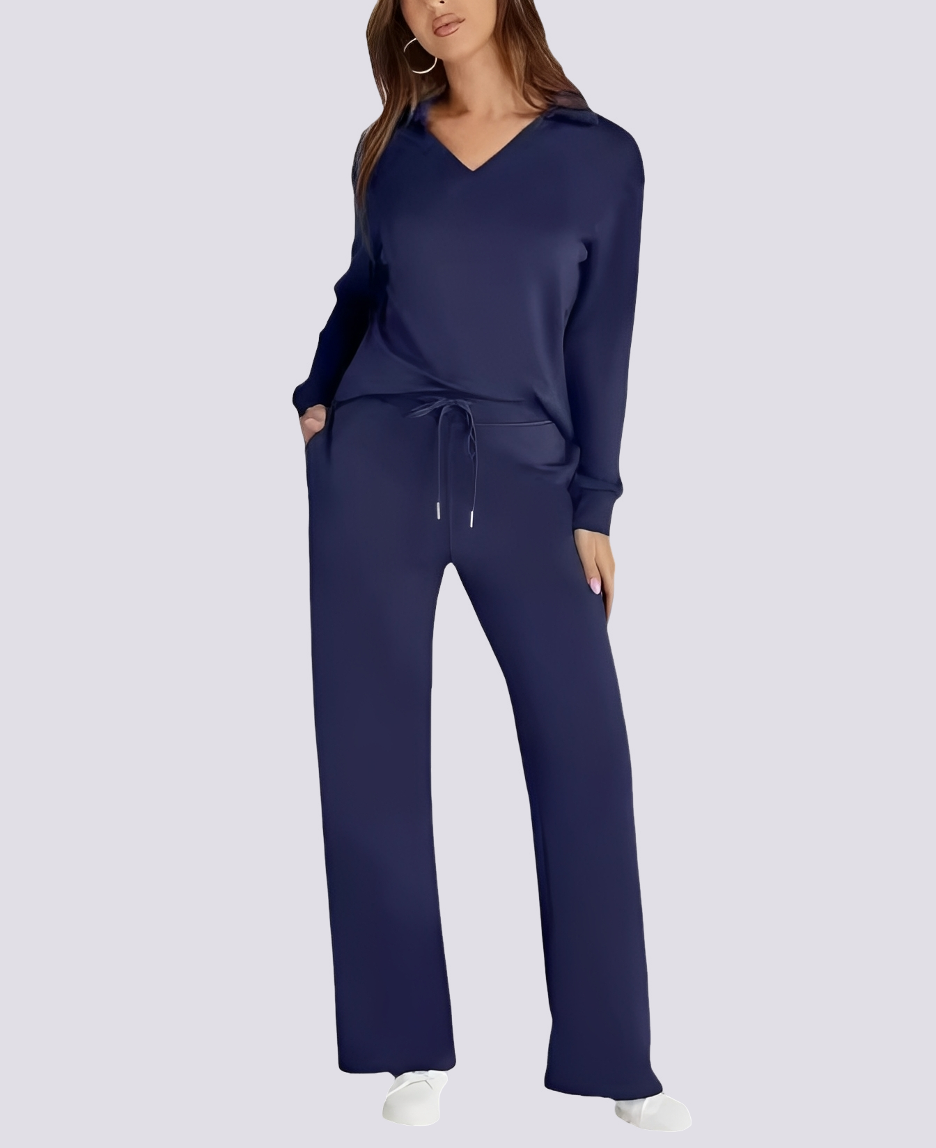 Bella - Tenue décontractée avec col V et ceinture élastique