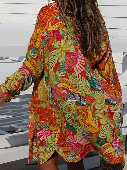 Montes - Tunique Chemise à Boutons avec Motif Fleuri