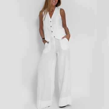 Joan - Ensemble pour femmes avec haut sans manches et pantalon large décontracté