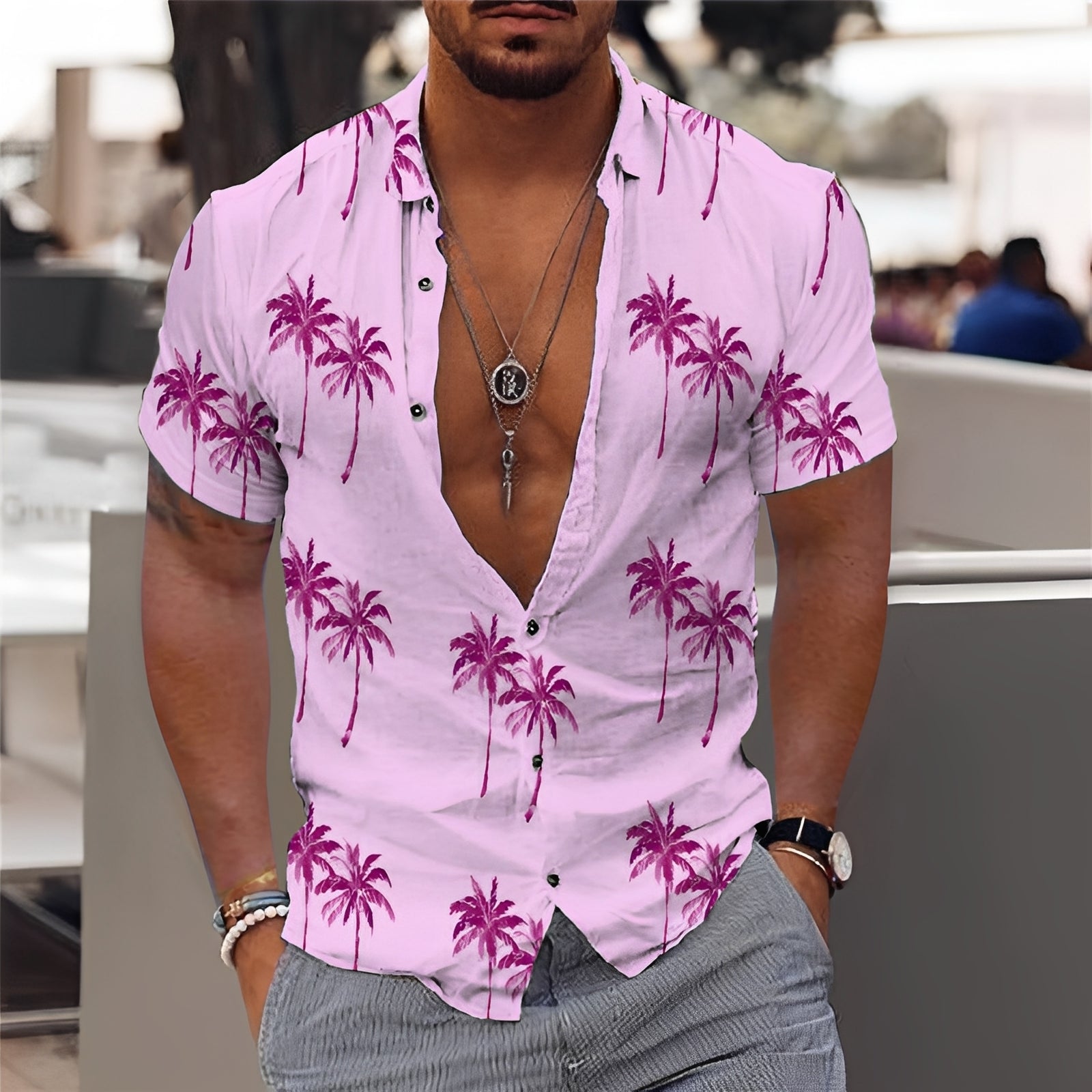 Hector - Chemise homme chic avec motif de palmiers