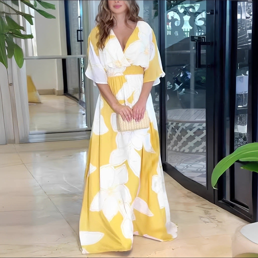 Alessia - Robe Évasée Chic avec Motifs Floraux