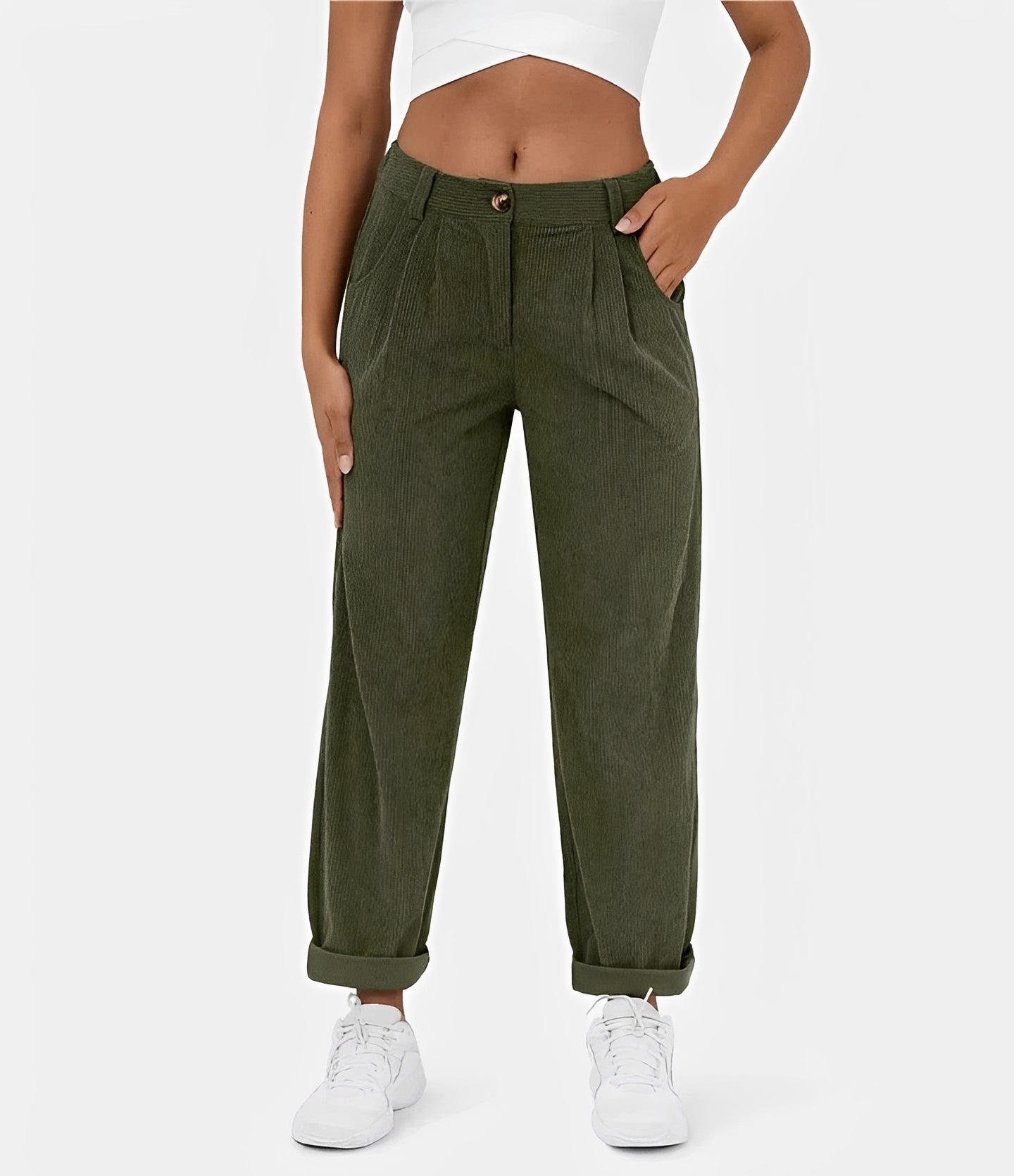 Liana - Pantalon taille haute à texture en relief, coupe décontractée