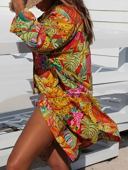 Montes - Tunique Chemise à Boutons avec Motif Fleuri