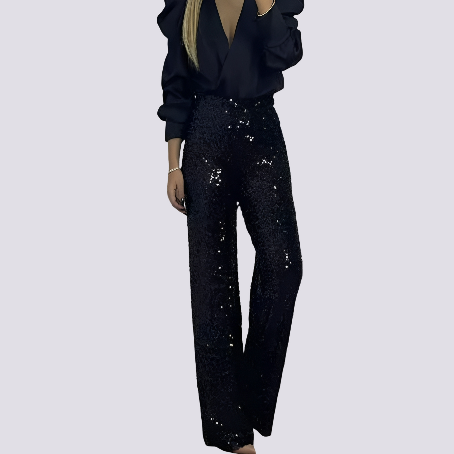Mandy - Pantalon à paillettes taille haute