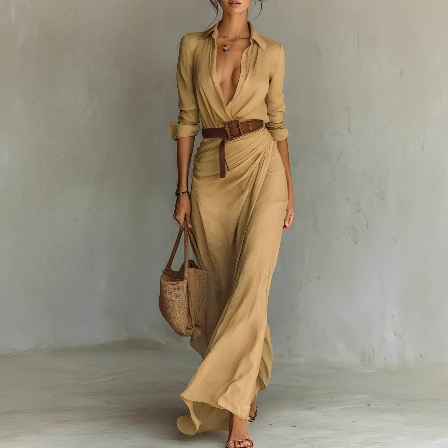 Hanny - Robe longue confortable avec ceinture taille