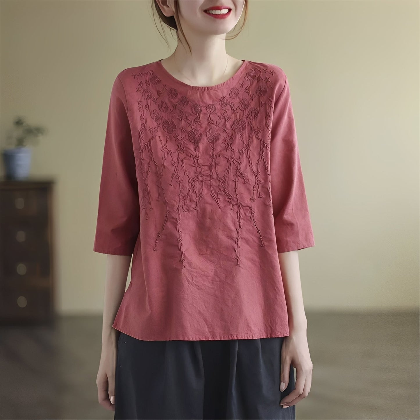 Amelia - Blouses élégantes brodées à manches mi-longues pour femmes