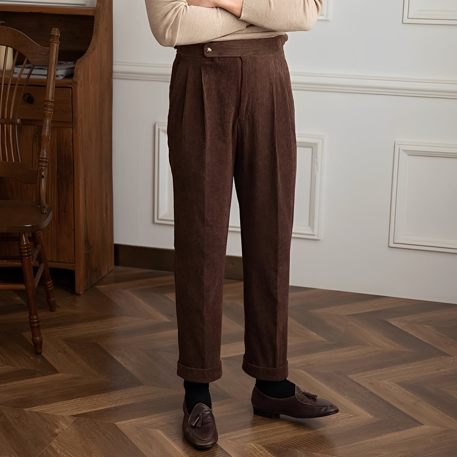 Rafael - Pantalon à Taille Haute en Tissu à Motifs