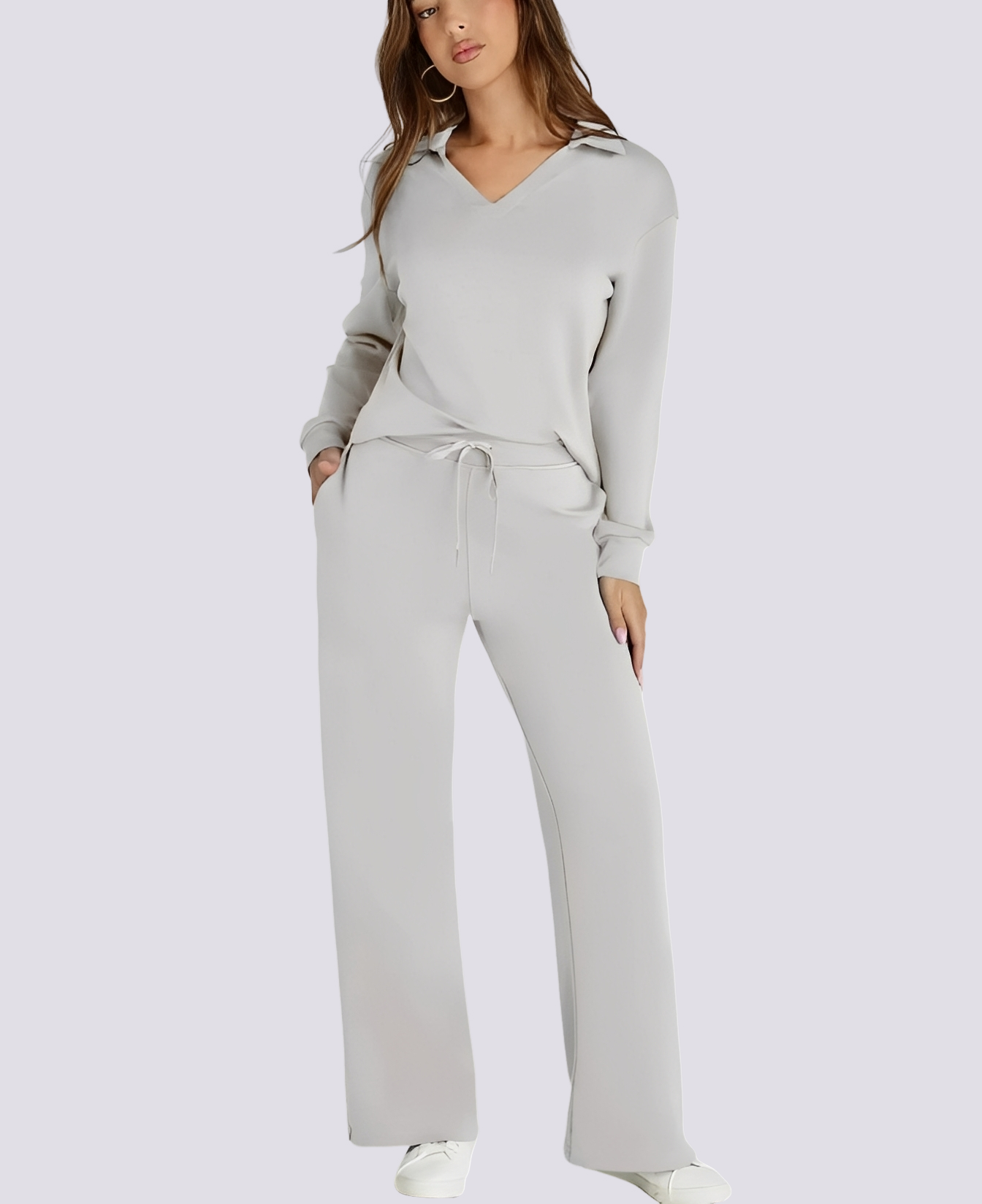 Bella - Tenue décontractée avec col V et ceinture élastique