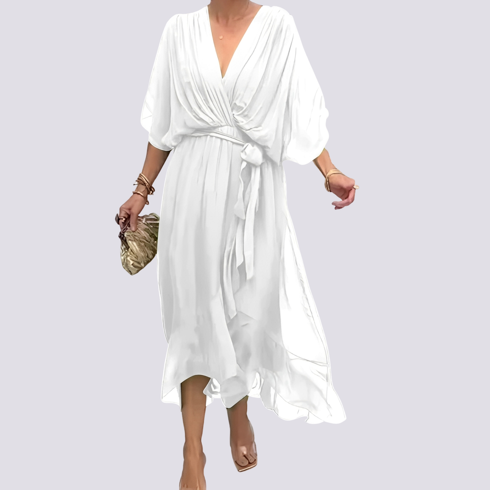 Jane - Robe avec coupe asymétrique et col en V