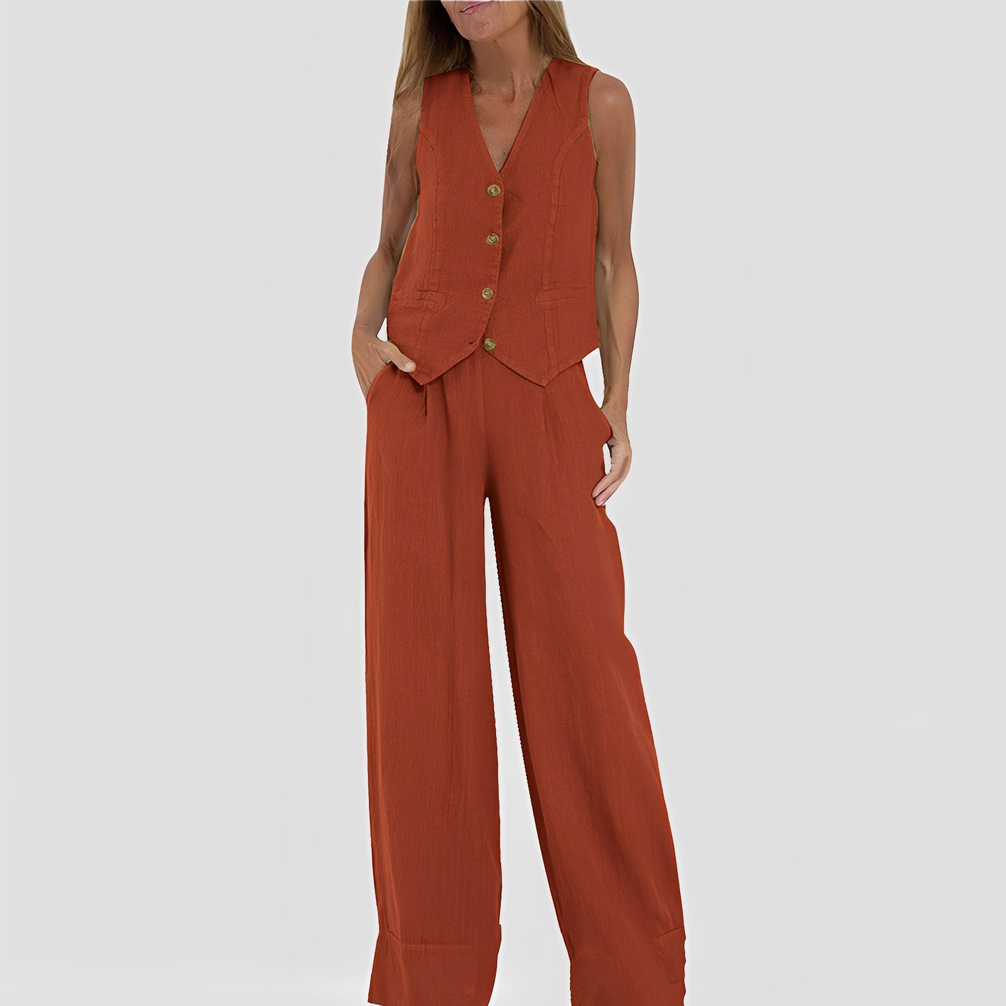 Joan - Ensemble pour femmes avec haut sans manches et pantalon large décontracté