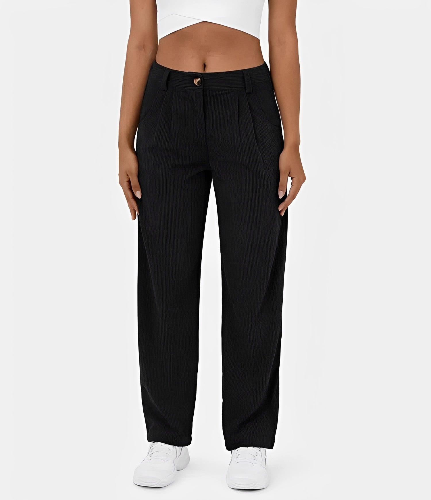 Liana - Pantalon taille haute à texture en relief, coupe décontractée