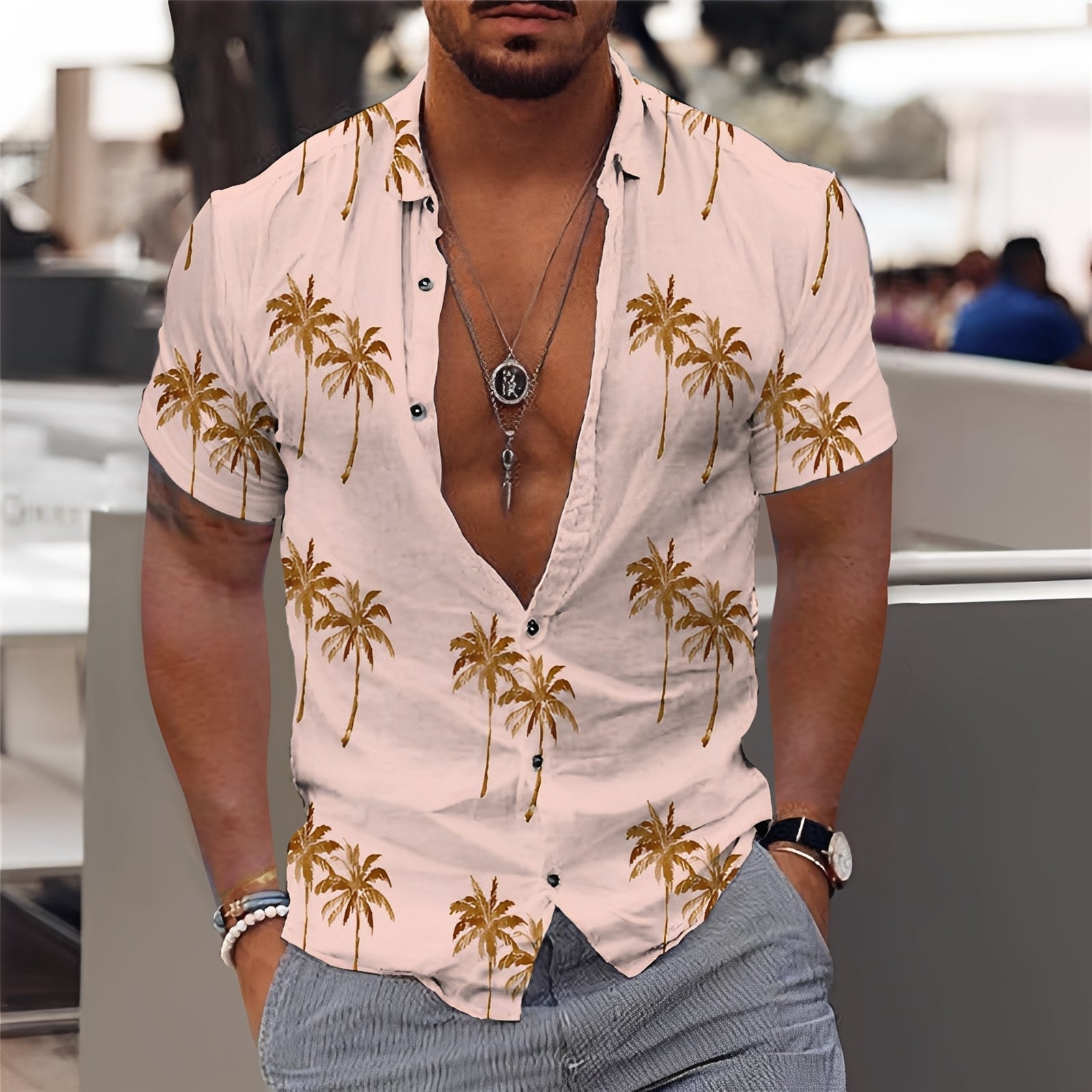 Hector - Chemise homme chic avec motif de palmiers
