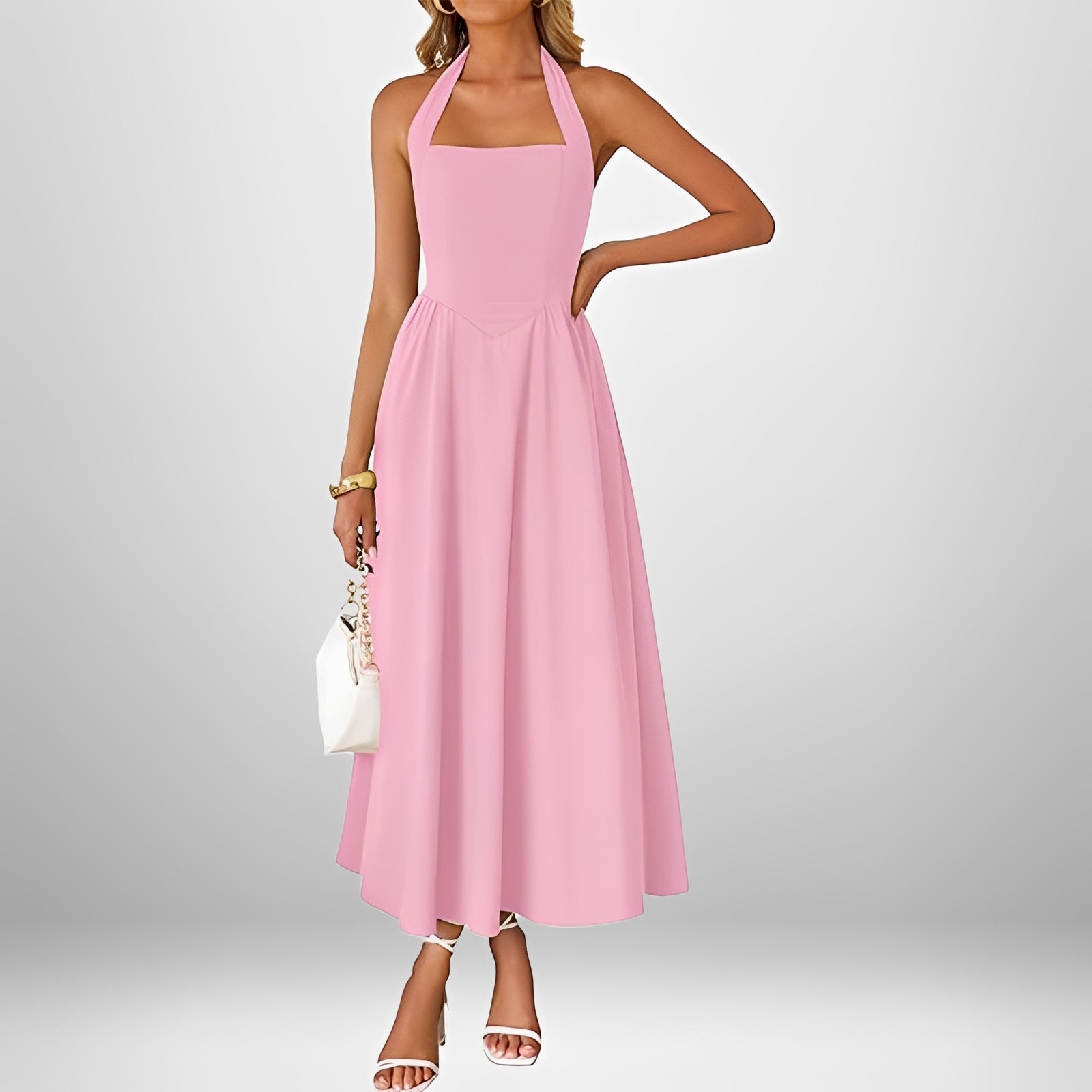 Joanna - Robe Élégante Midi à Col Halter