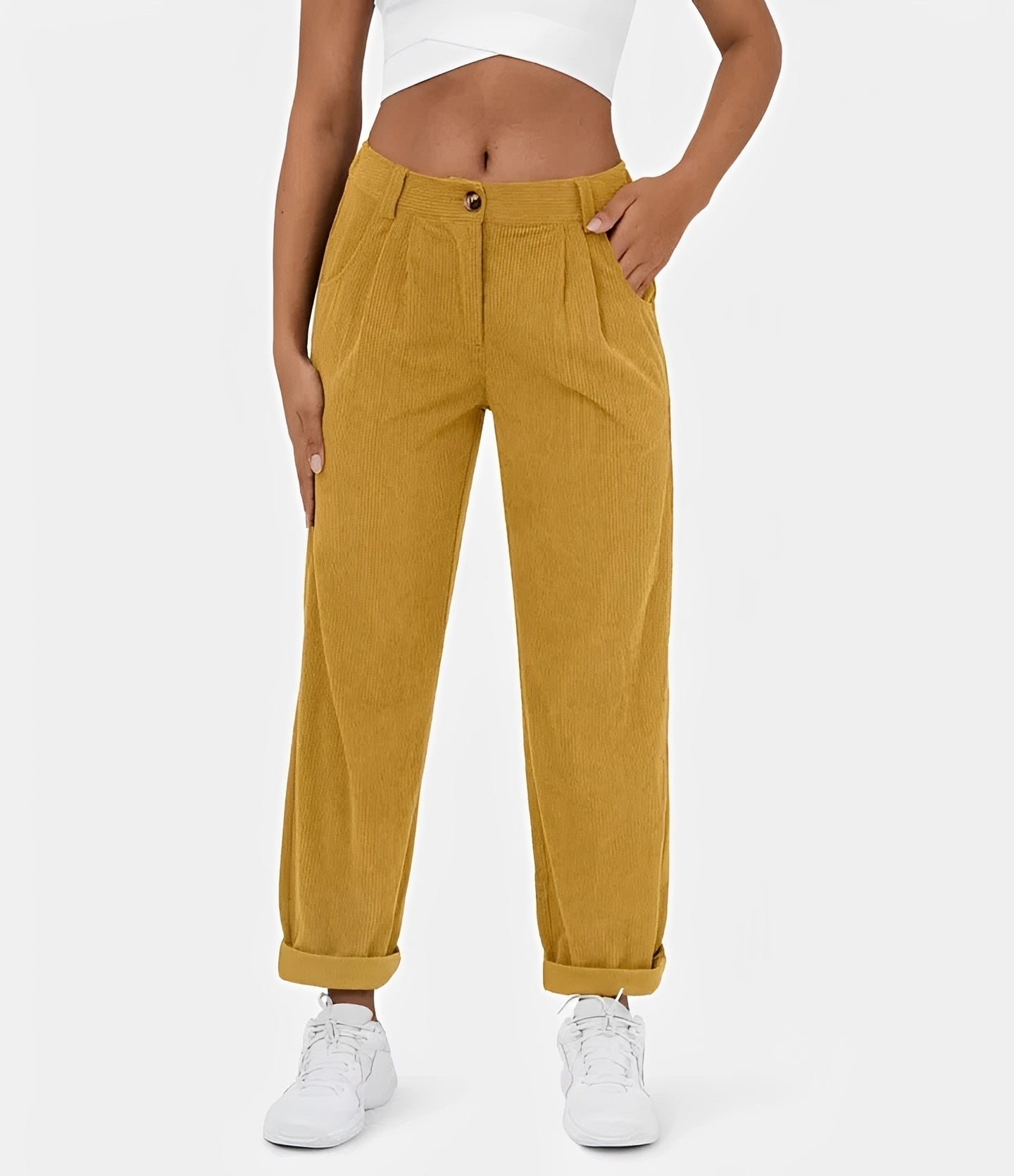Liana - Pantalon taille haute à texture en relief, coupe décontractée