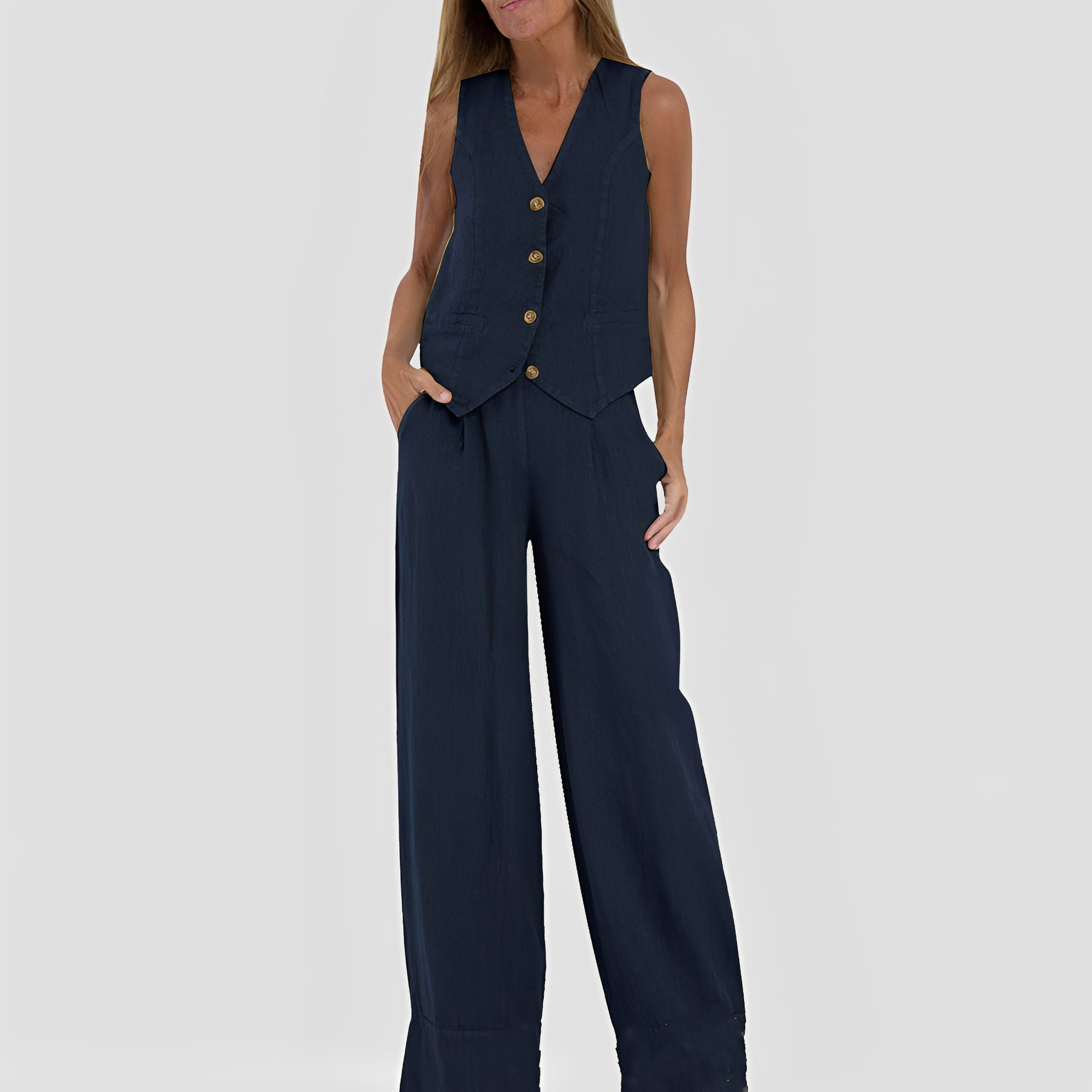 Joan - Ensemble pour femmes avec haut sans manches et pantalon large décontracté