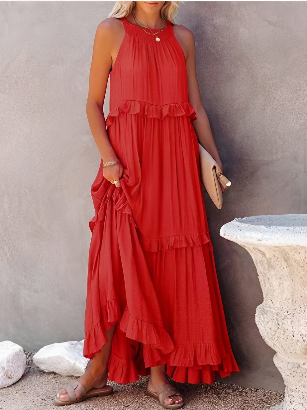Zanna - Robe chic sans manches avec volants pour femmes