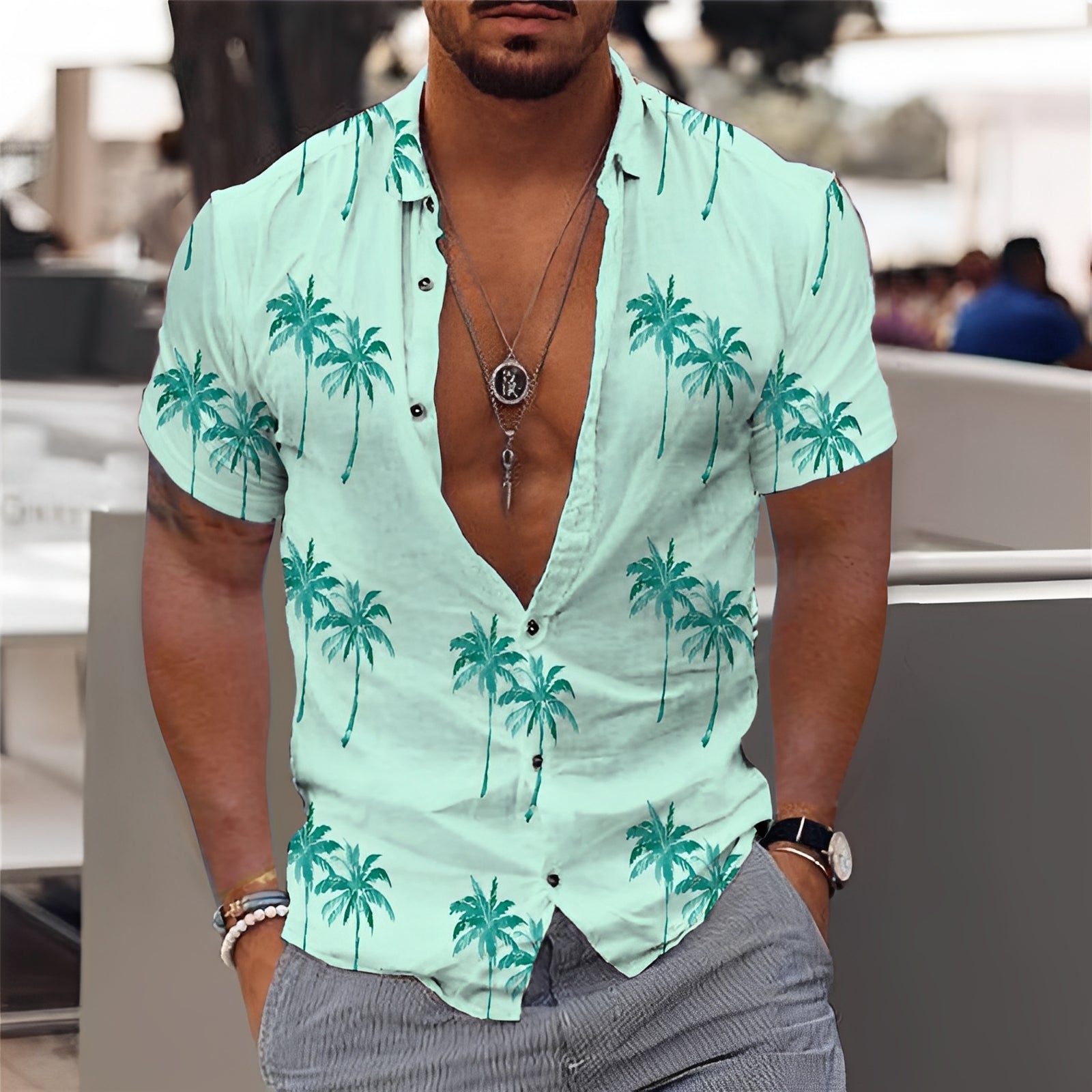 Hector - Chemise homme chic avec motif de palmiers