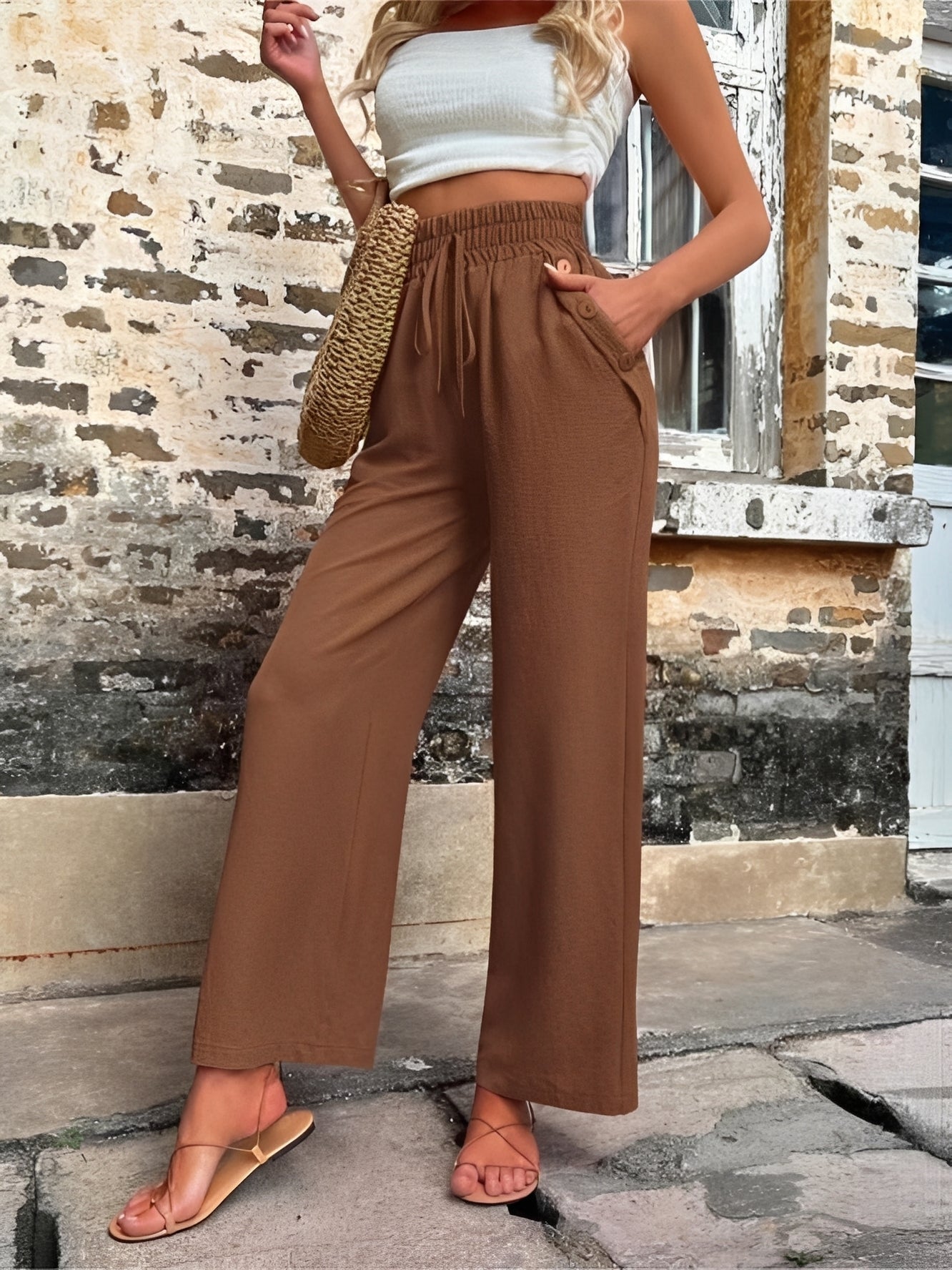 Allie - Pantalon large, chic et taille haute pour femmes