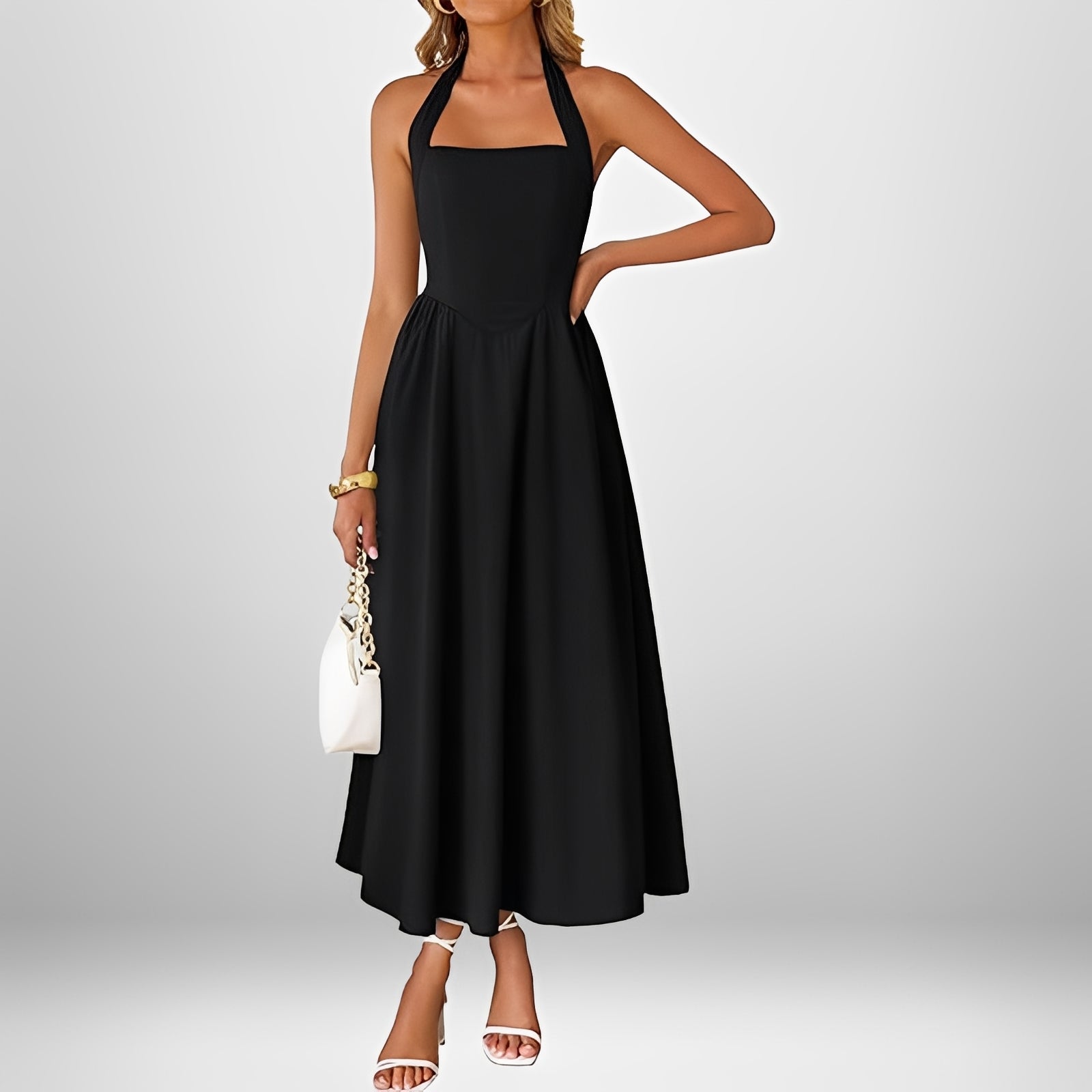 Joanna - Robe Élégante Midi à Col Halter