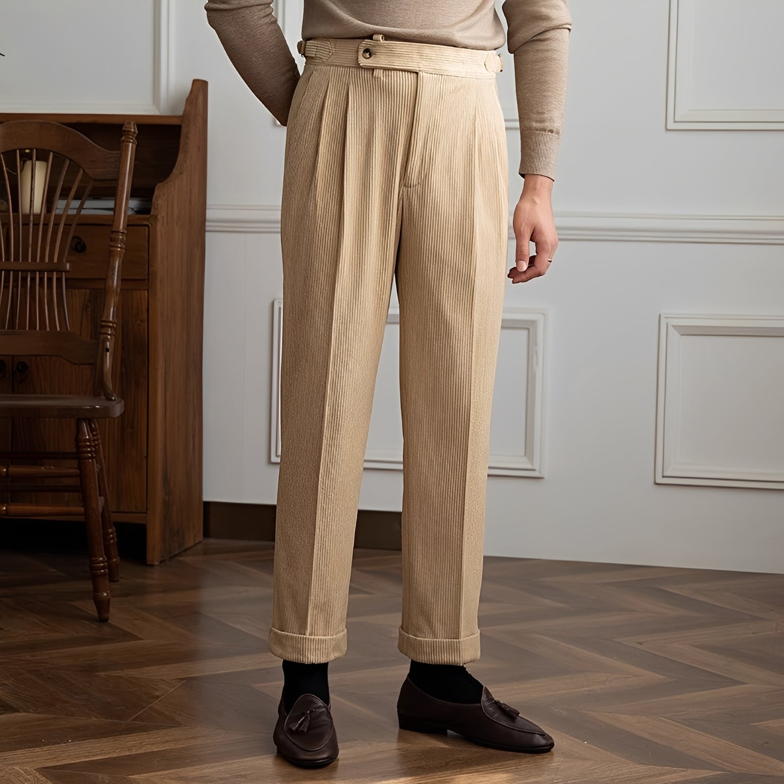 Rafael - Pantalon à Taille Haute en Tissu à Motifs