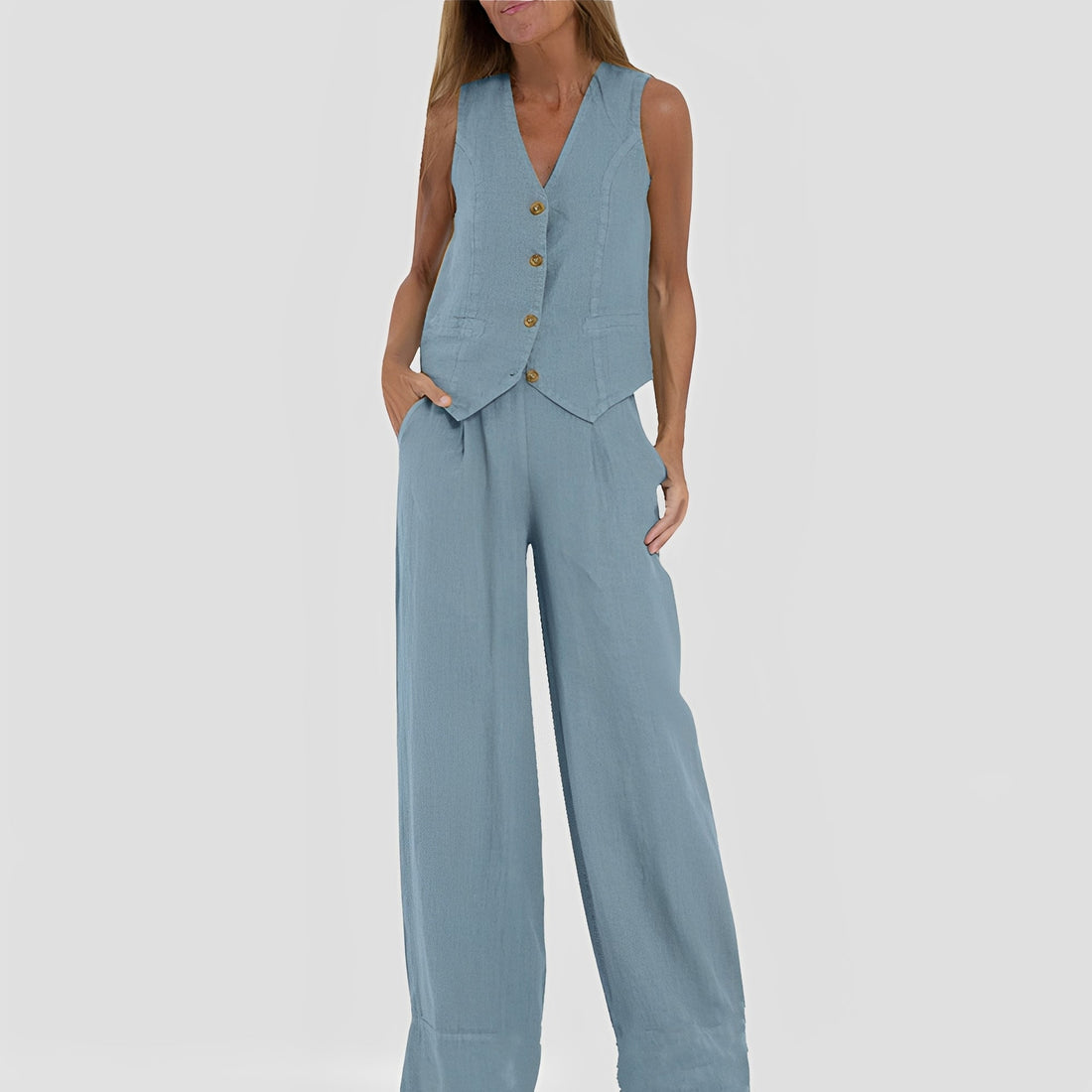 Joan - Ensemble pour femmes avec haut sans manches et pantalon large décontracté