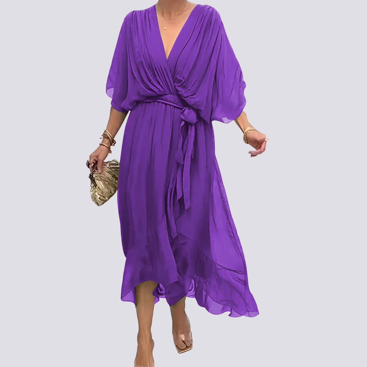 Jane - Robe avec coupe asymétrique et col en V