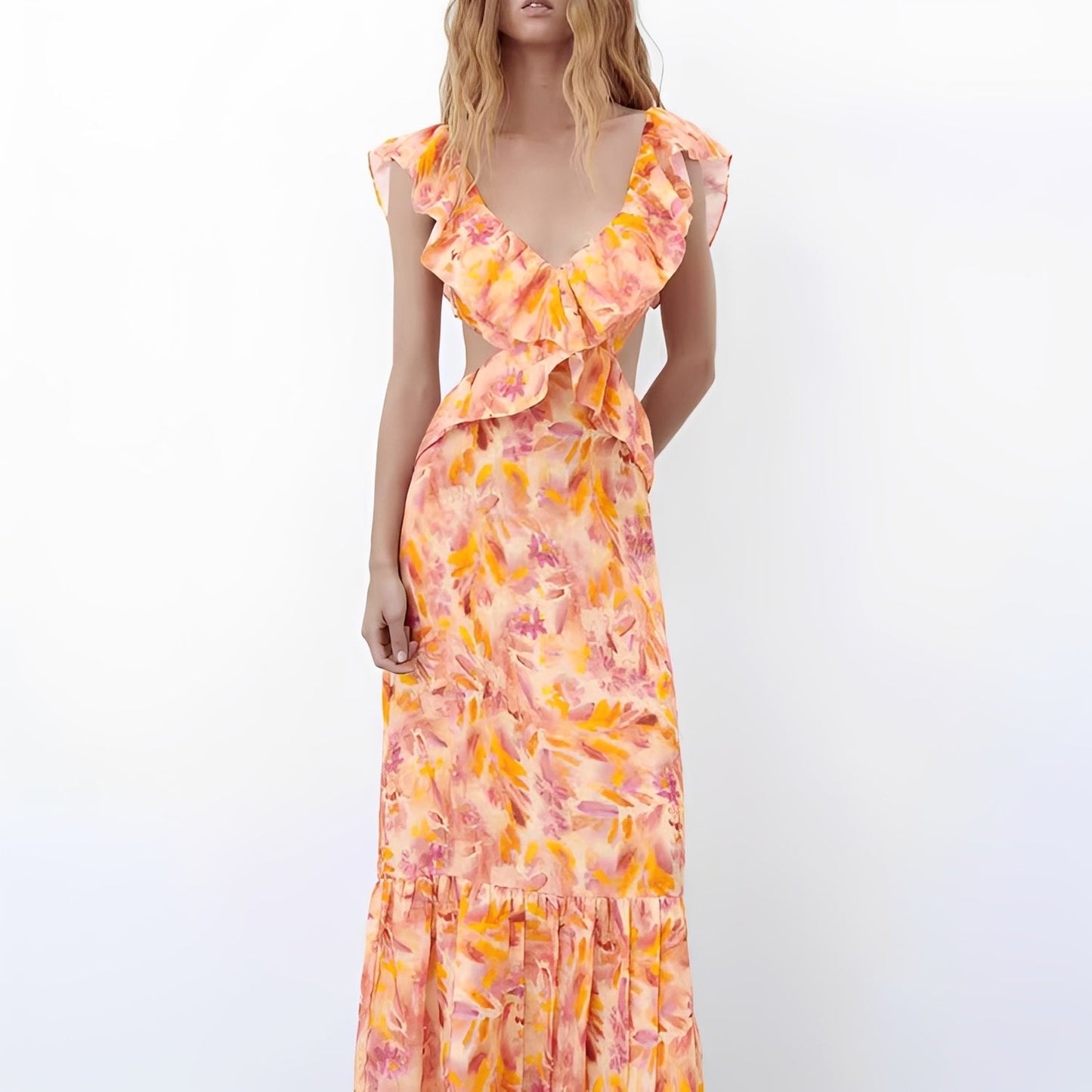 Hazel - Robe chic avec motifs et volants pour femmes