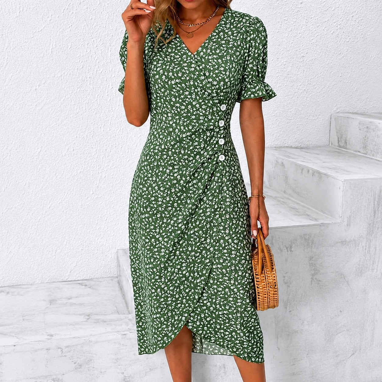 Gabriella - Robe élégante asymétrique à motifs floraux