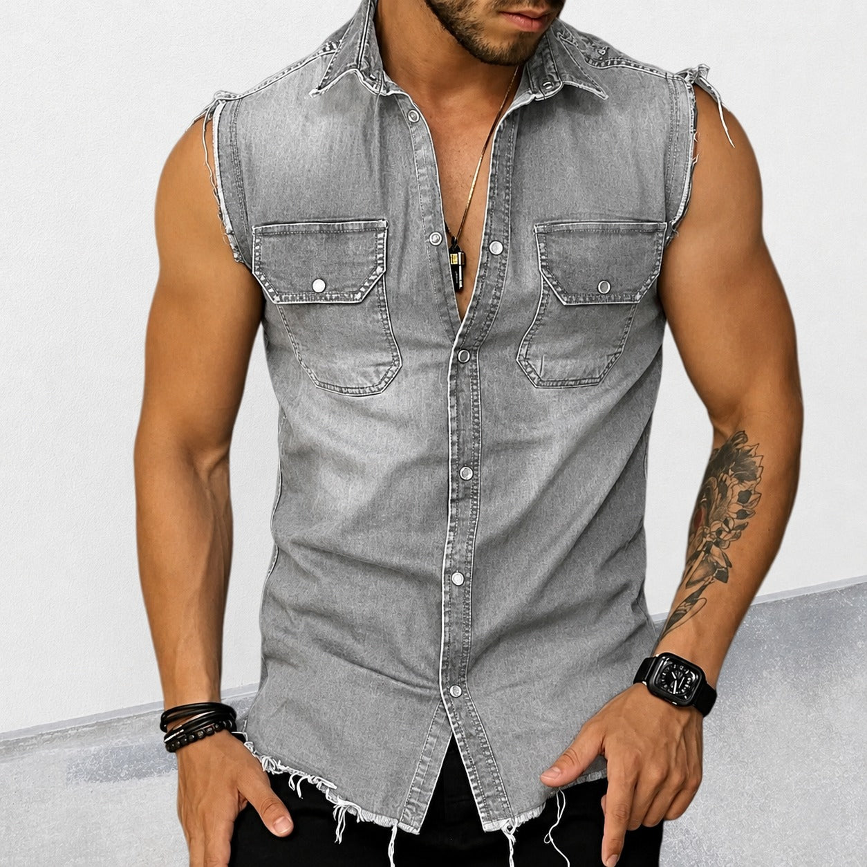Ollie - Chemise classique sans manches avec aspect vieilli