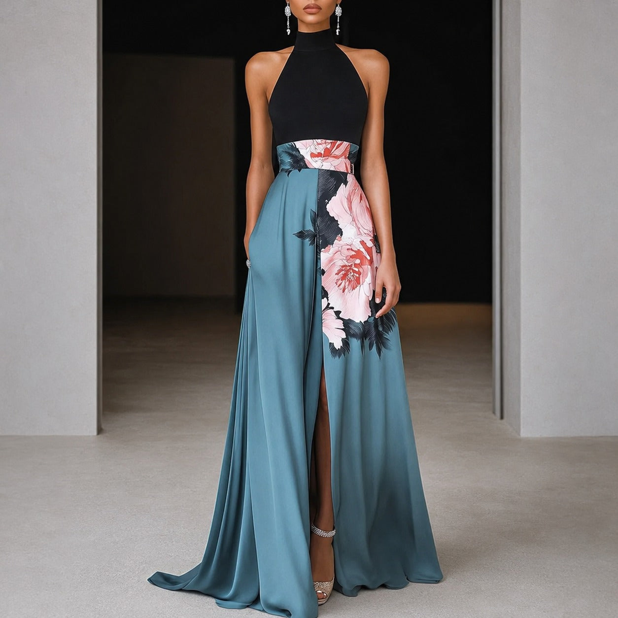 Annie - Robe Longue à Motif de Fleurs Sans Manches