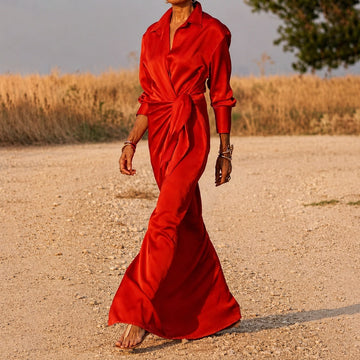 Connie - Robe Longue Croisée à Manches Longues