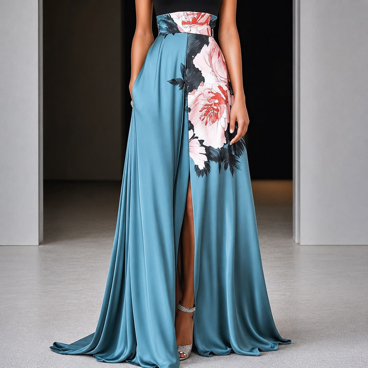 Annie - Robe Longue à Motif de Fleurs Sans Manches