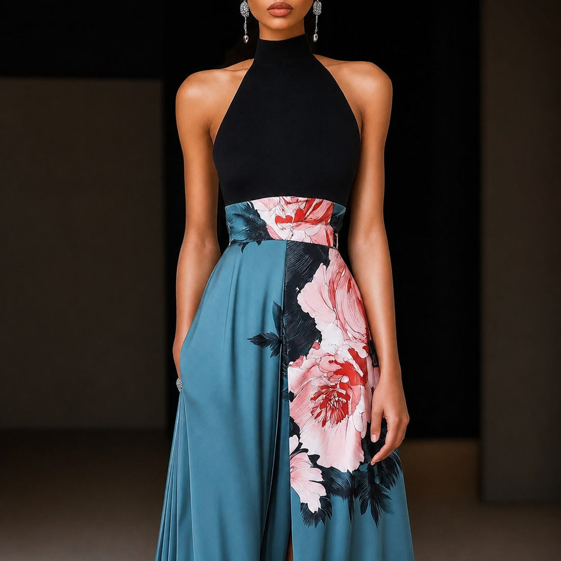 Annie - Robe Longue à Motif de Fleurs Sans Manches
