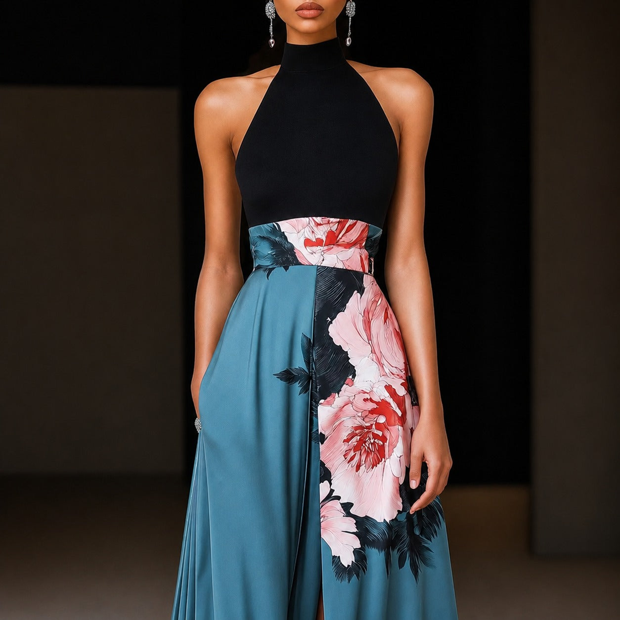 Annie - Robe Longue à Motif de Fleurs Sans Manches