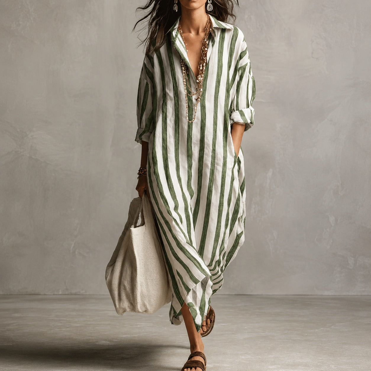 Elysia - Robe chemise longue à manches longues