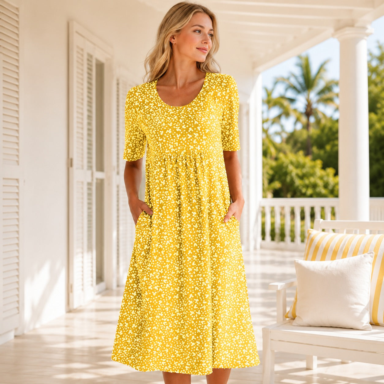 Yasmin - Robe Fleurie à Manches Courtes