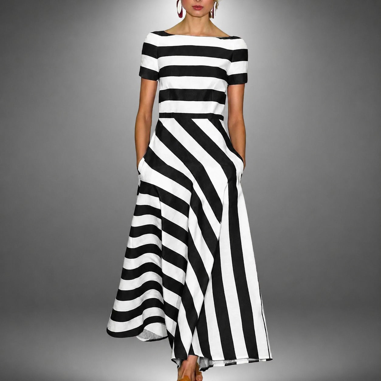 Darcie - Robe longue évasée avec rayures