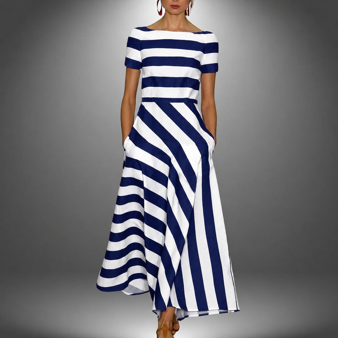 Darcie - Robe longue évasée avec rayures