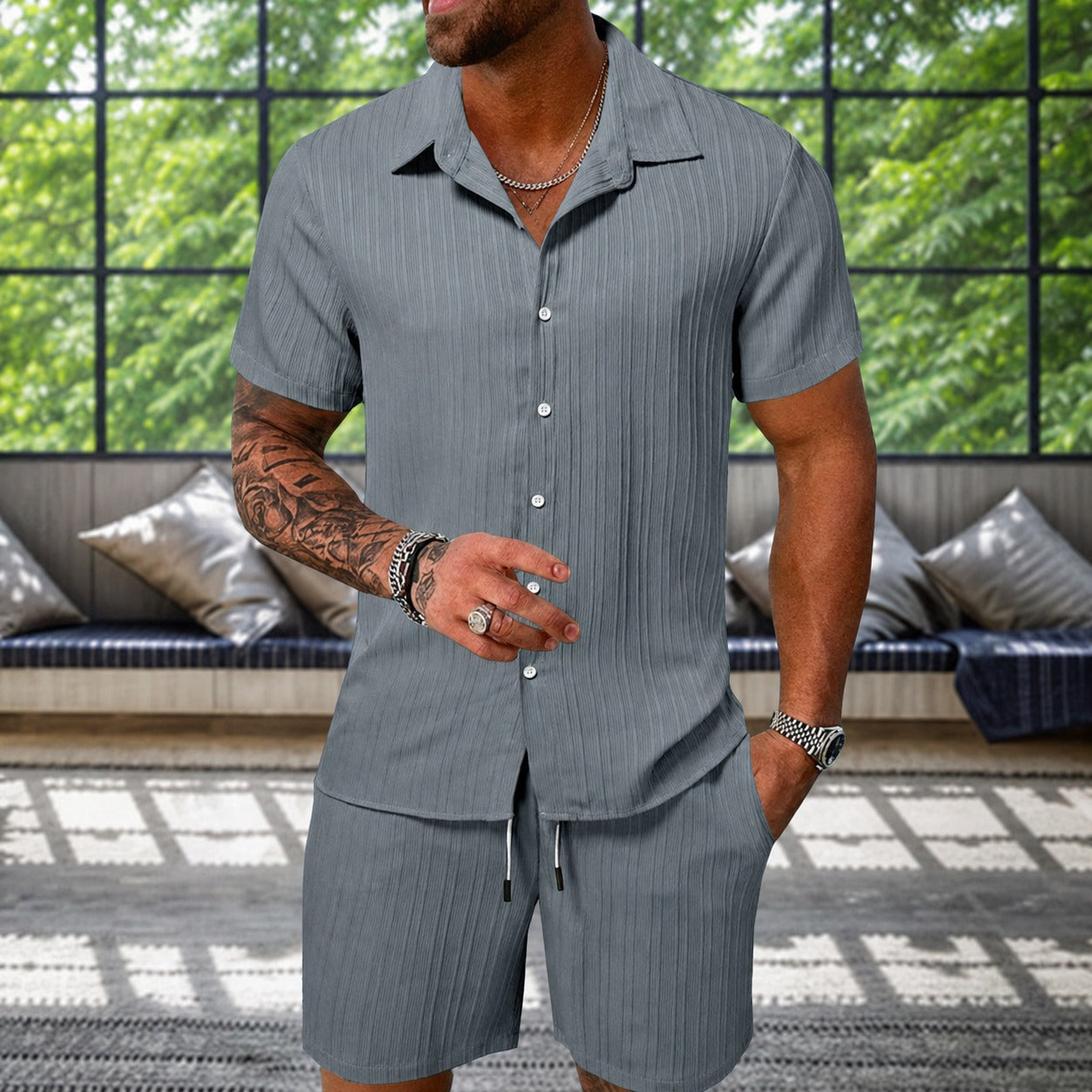 Albie - Ensemble Chemise Décontractée Texturée