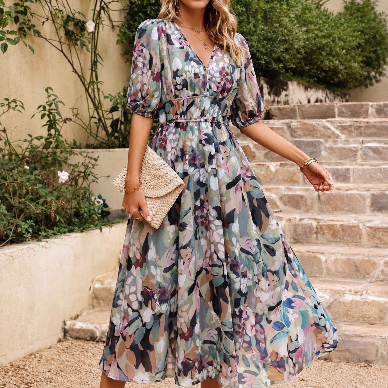 Doherty - Robe Midi à Motifs Floraux Décontractée