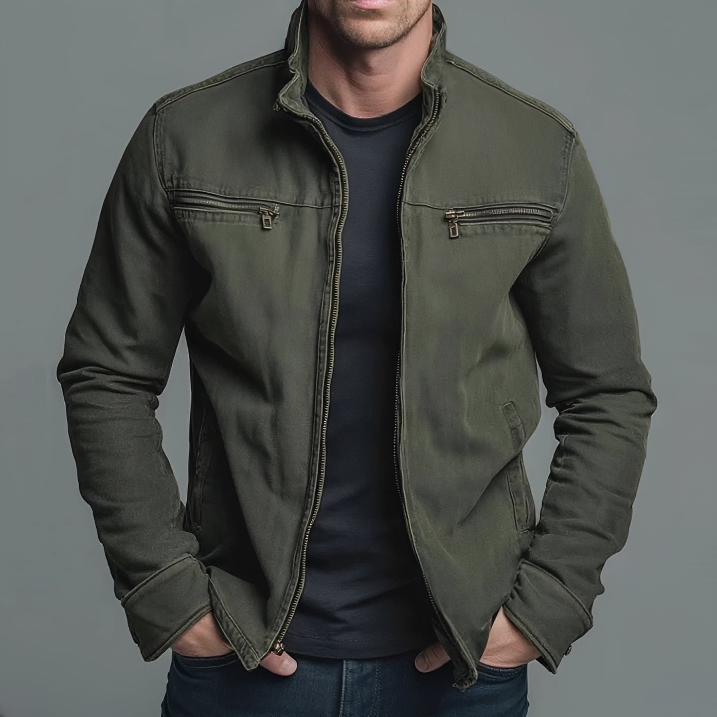Jaden - Veste Décontractée avec Fermeture Éclair Vieillie