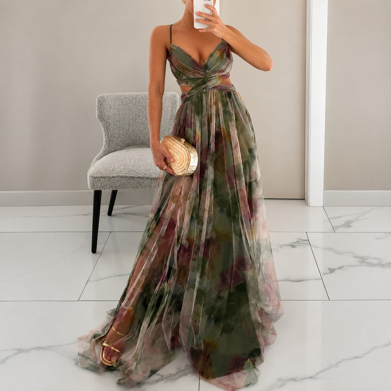 Michelle - Longue Robe avec Motif Floral