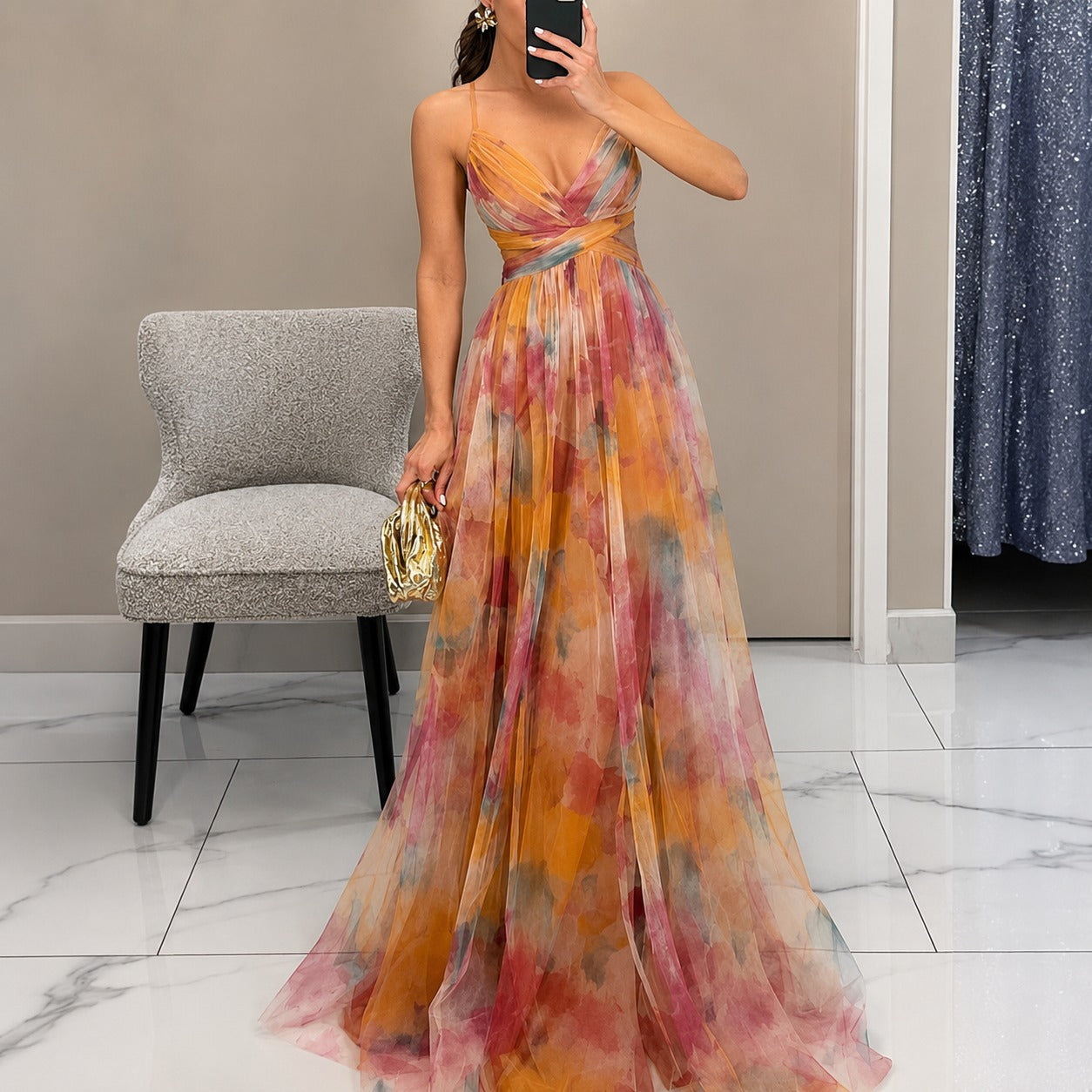Michelle - Longue Robe avec Motif Floral