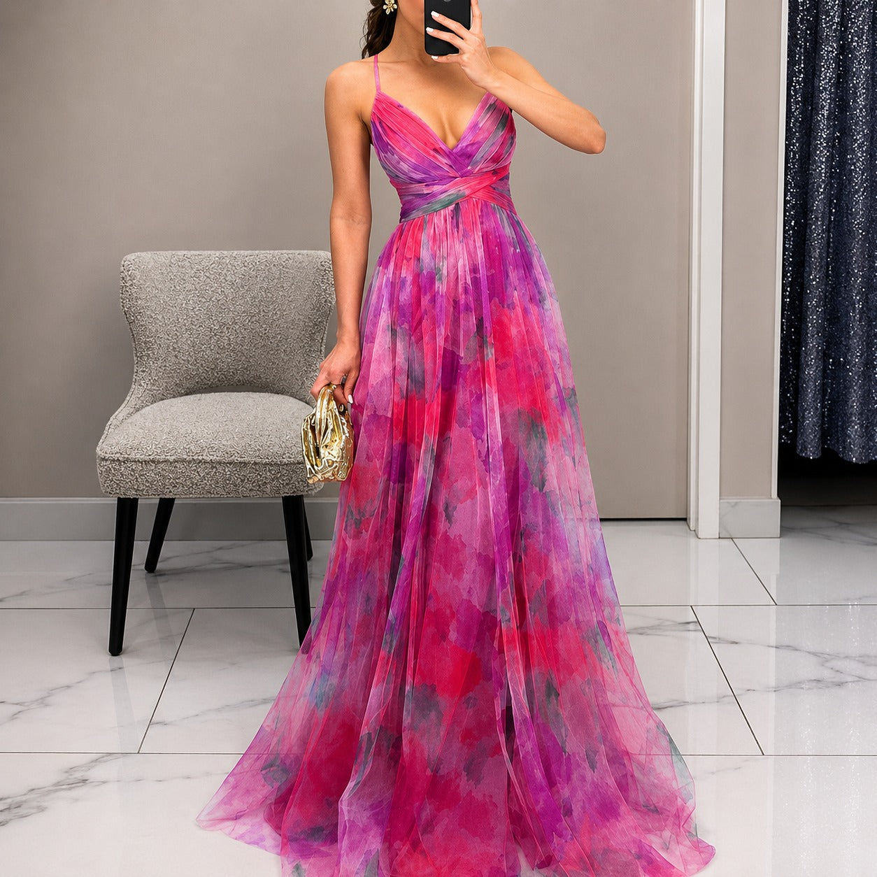 Michelle - Longue Robe avec Motif Floral