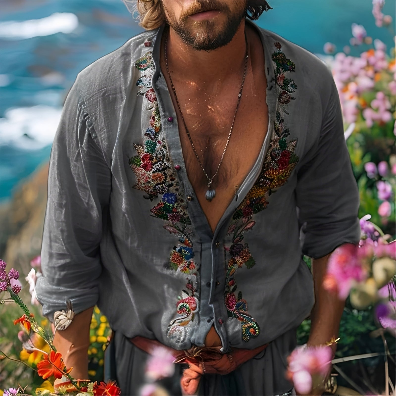 Benedict - Chemise stylée avec broderies et manches longues