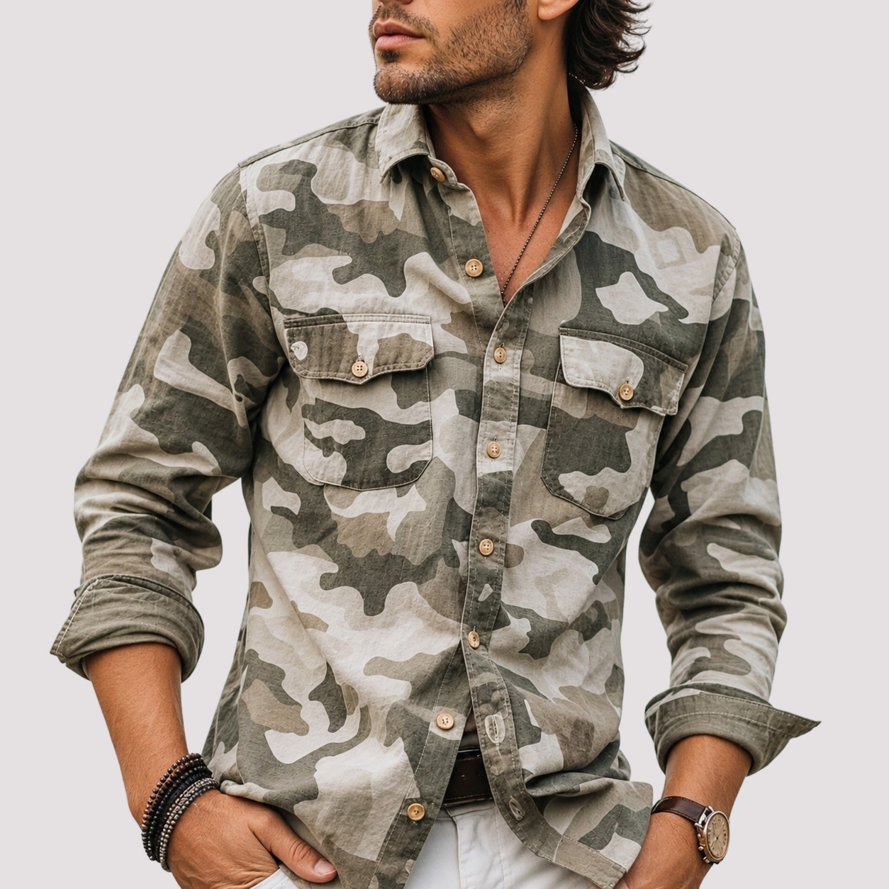 Jeffrey - Chemise à poches avec col rabattable camouflage